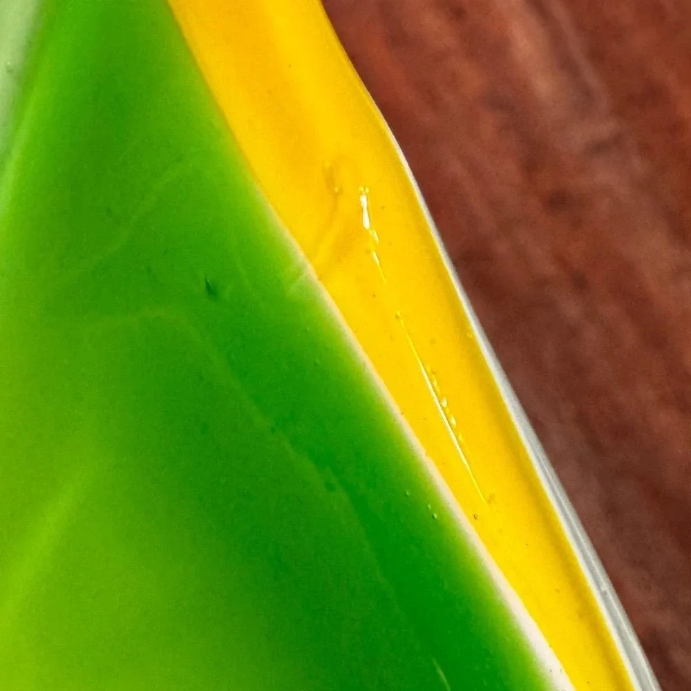 Vintage Hand‎ Blown Glass Calla Lily Vase Yellow Green Frosted Ribbed 11 Inch